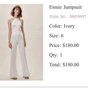 BHLDN Jay Godfrey Esmie Jumpsuit (NWT,  White, Size 6)